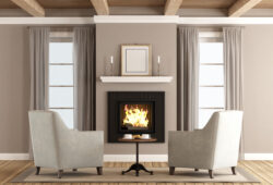 Classic living room with two armchairs in front of the fireplace - 3d rendering