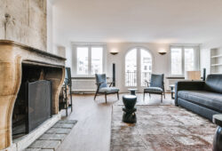 Wonderful old fireplace in luxury living room